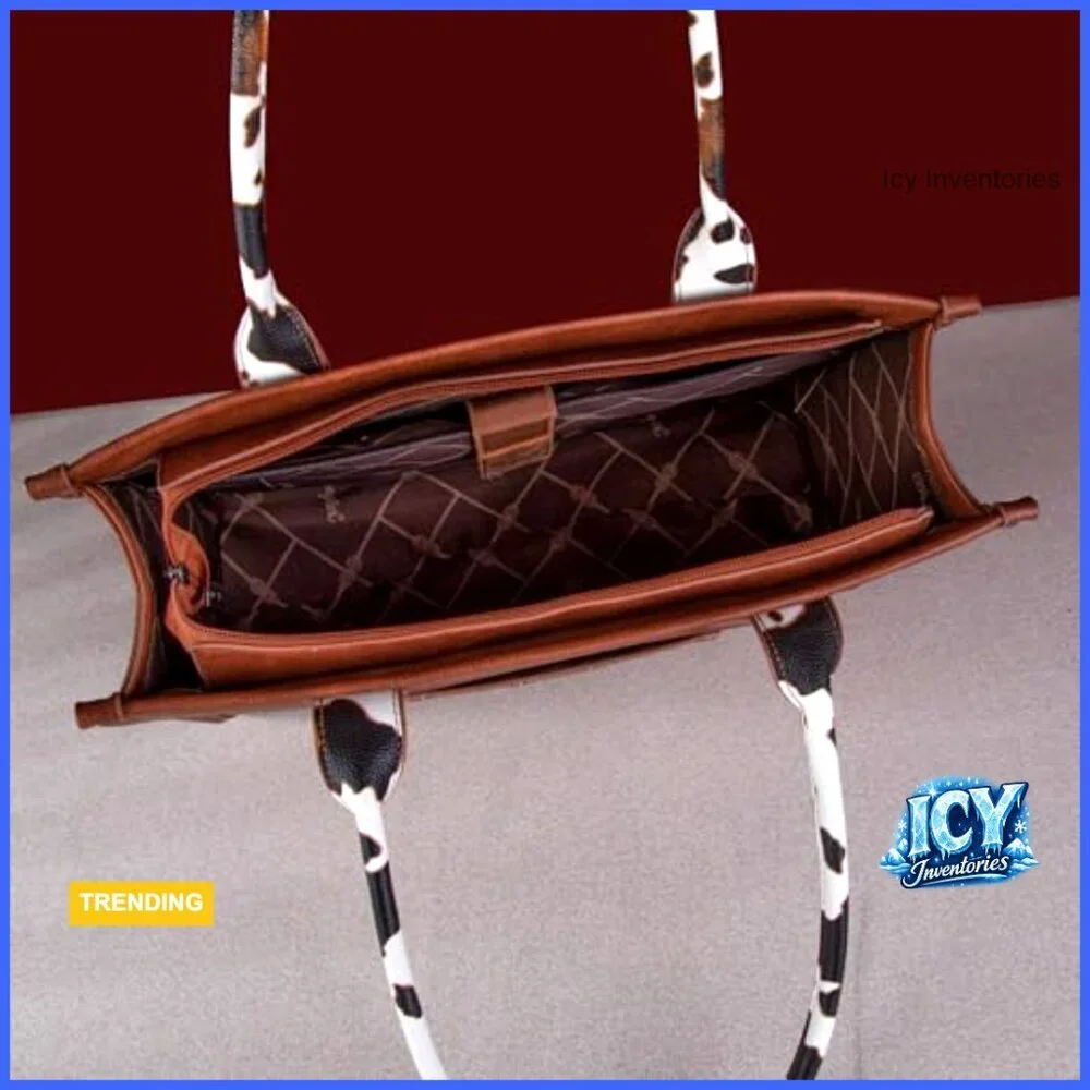 Western Cow Print Tote Bag with Top Handle for Daily Essentials